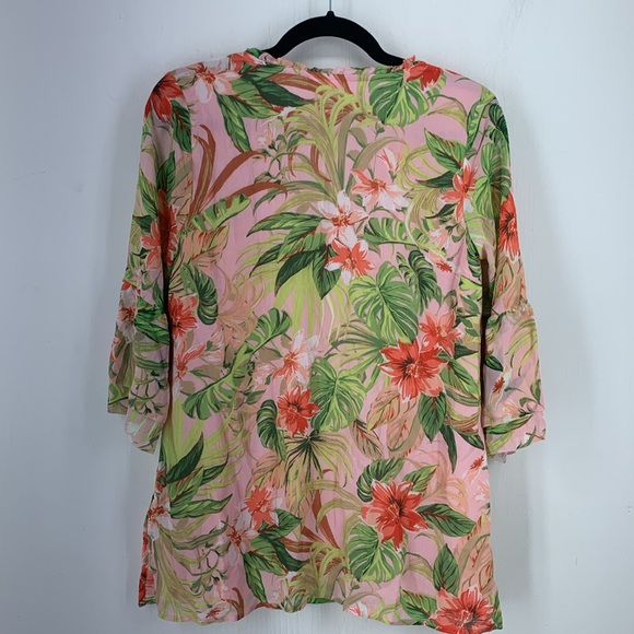 J Jill XSP Petite Tunic Blouse Gauzy Floral Multicolor Artsy Lined Tassels Beach - Picture 8 of 8